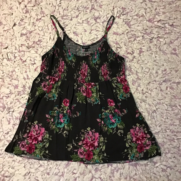 TORRID Tops - Women's Torrid Black Pink Floral Smocked Camisole Tank Top Plus Size 1X